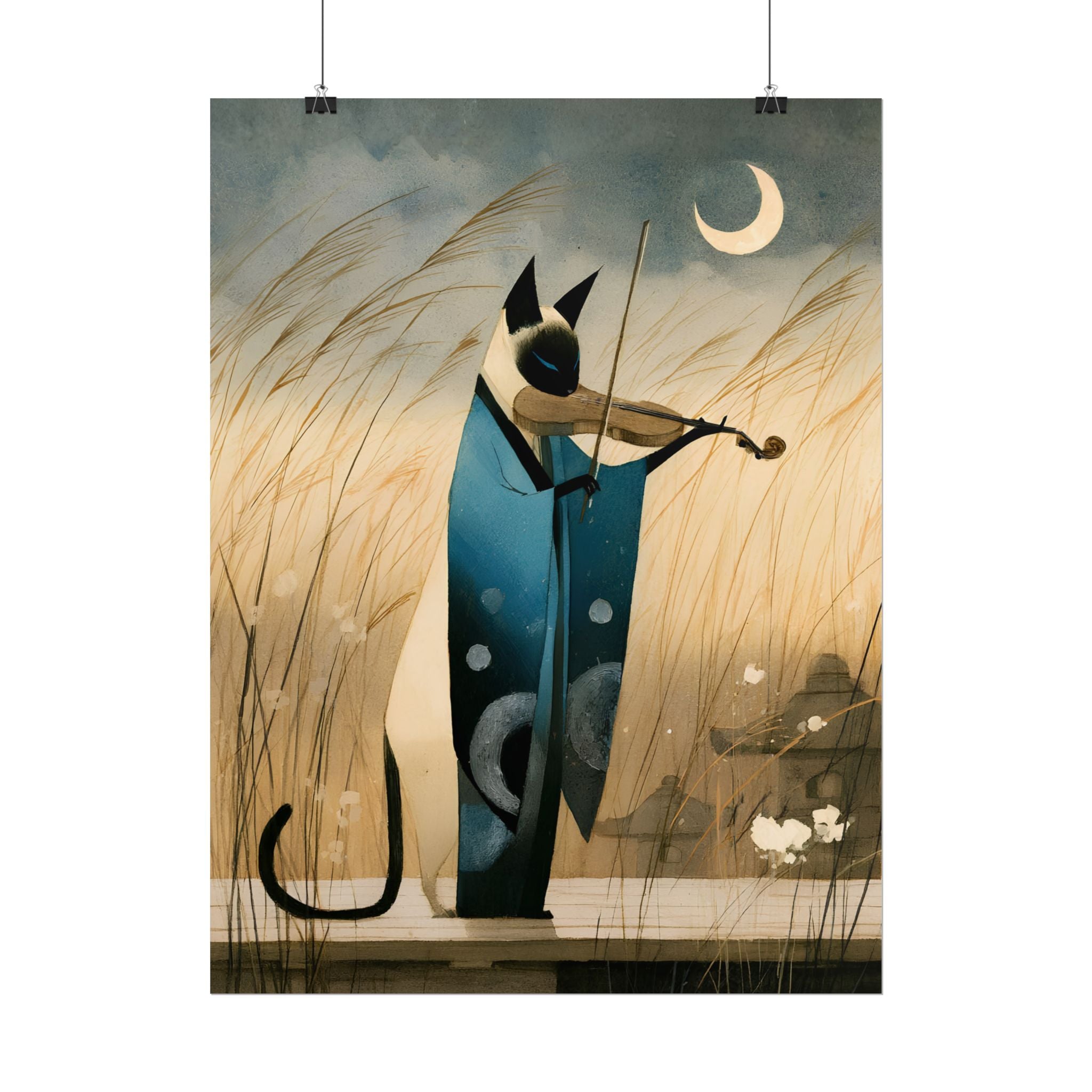 Cat Violinist Poster — Surreal Moonlit Cat Art Print (Rolled Poster)