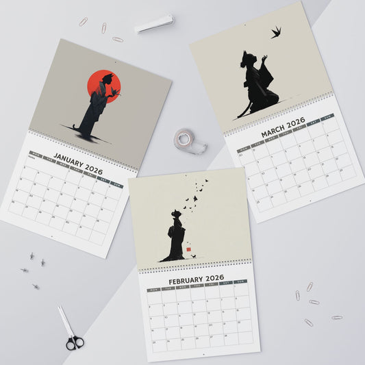 Three calendar pages for January, February, and March 2026 on a light gray background.