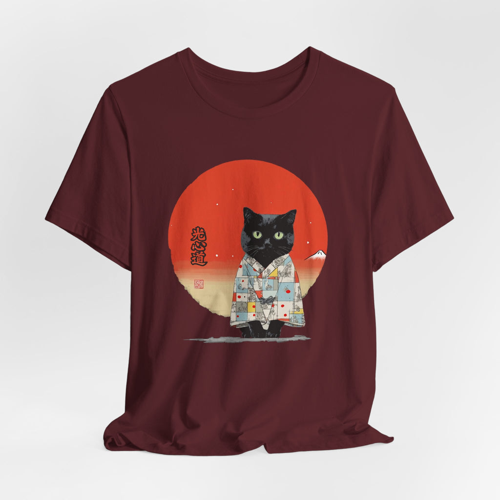 Black Cat Kimono Tee Shirt, Cute Cat Shirt, Unisex T-Shirt, Animal Lovers Gift, Japanese Style Clothing, Unique Cat Fashion