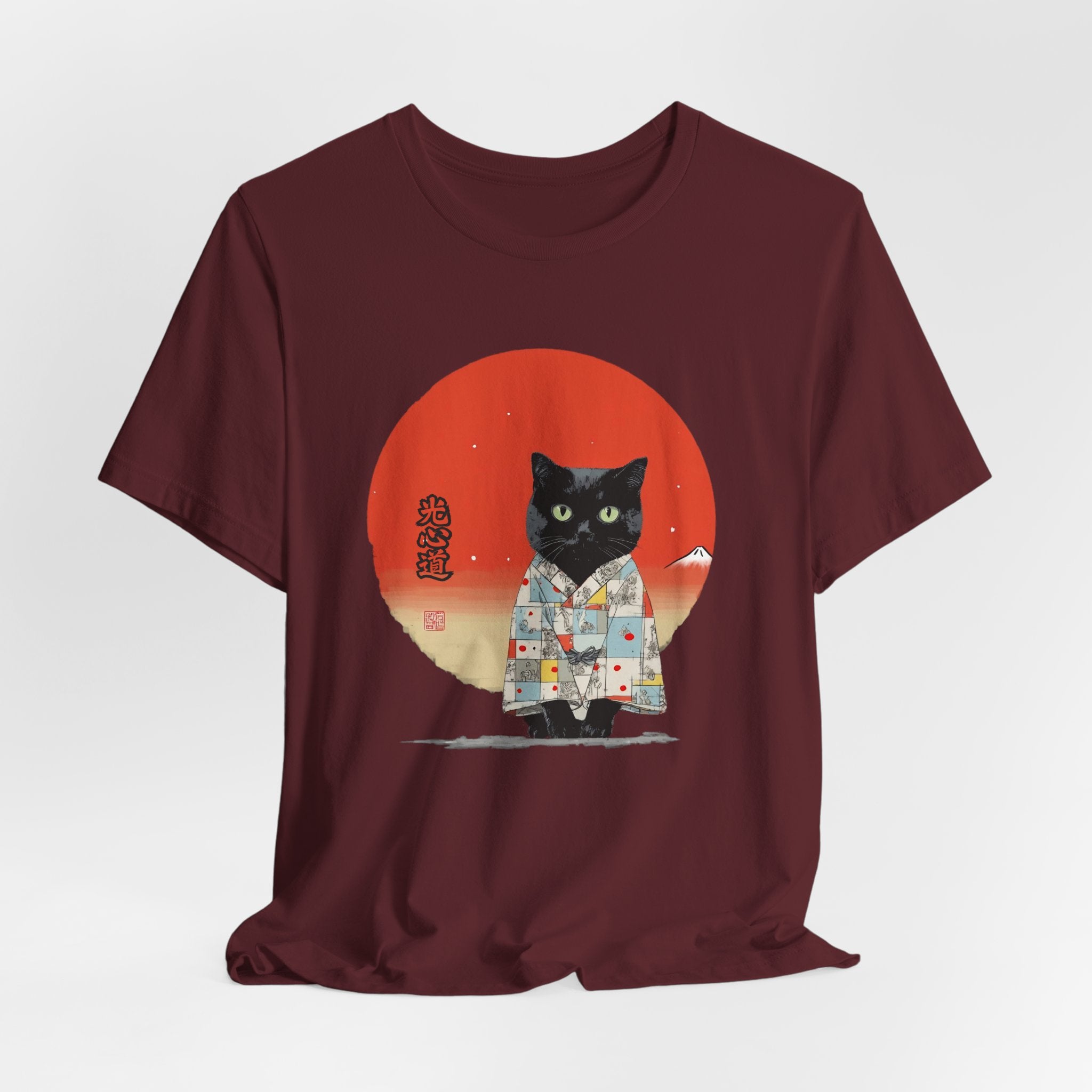 Black Cat Kimono Tee Shirt, Cute Cat Shirt, Unisex T-Shirt, Animal Lovers Gift, Japanese Style Clothing, Unique Cat Fashion