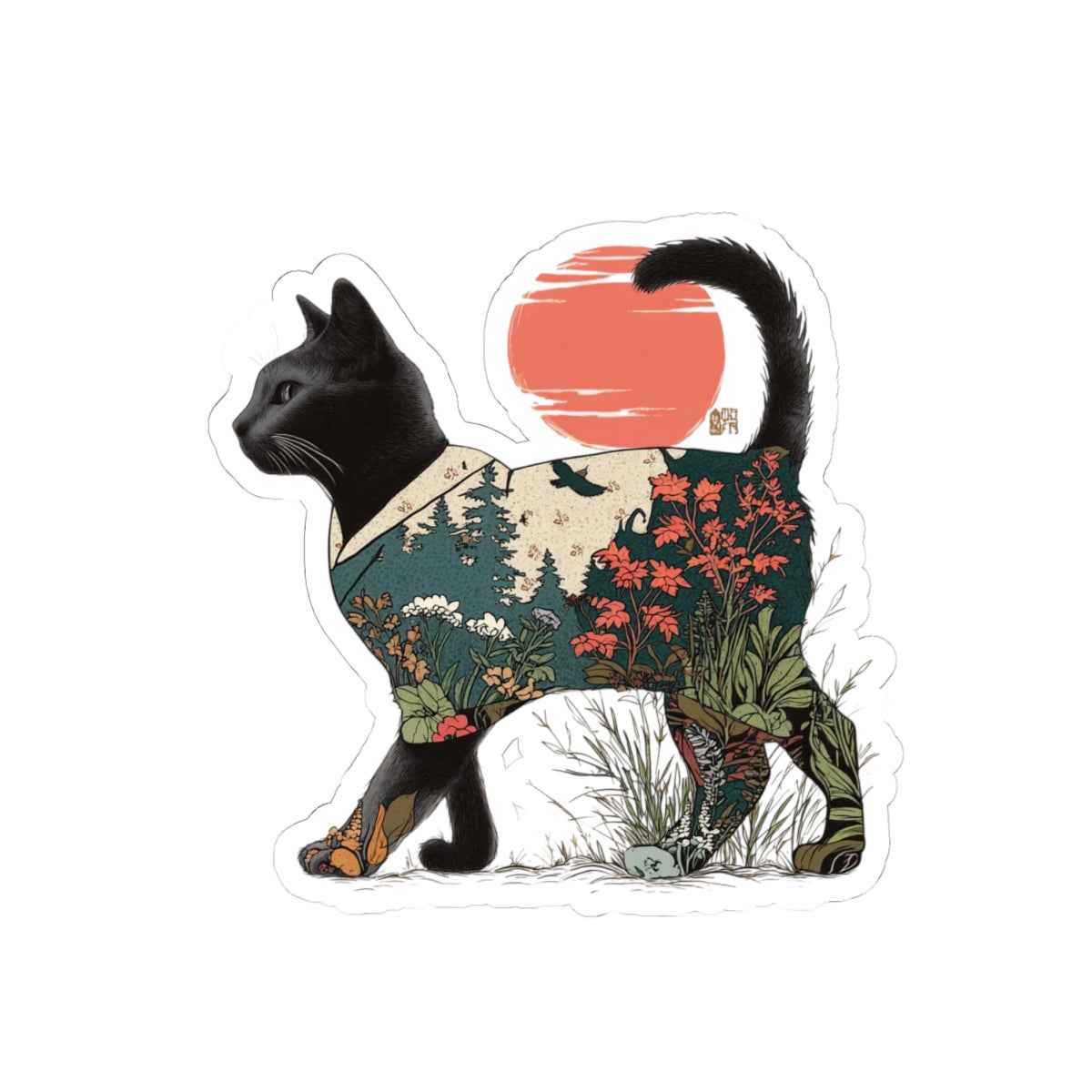 Black Cat Landscape sticker | Kiss-Cut Sticker