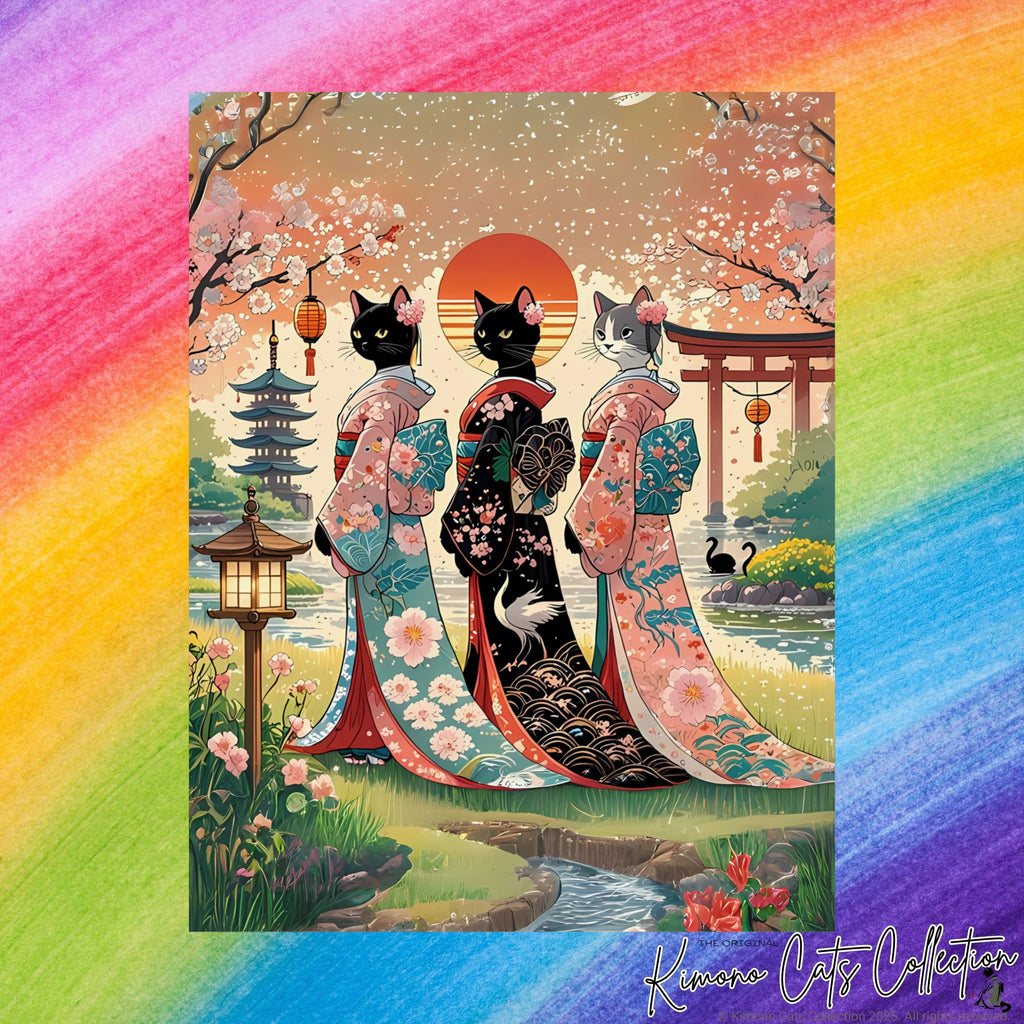 Geisha Cats Art Print – Elegant & Whimsical Wall Decor 🐾🎎