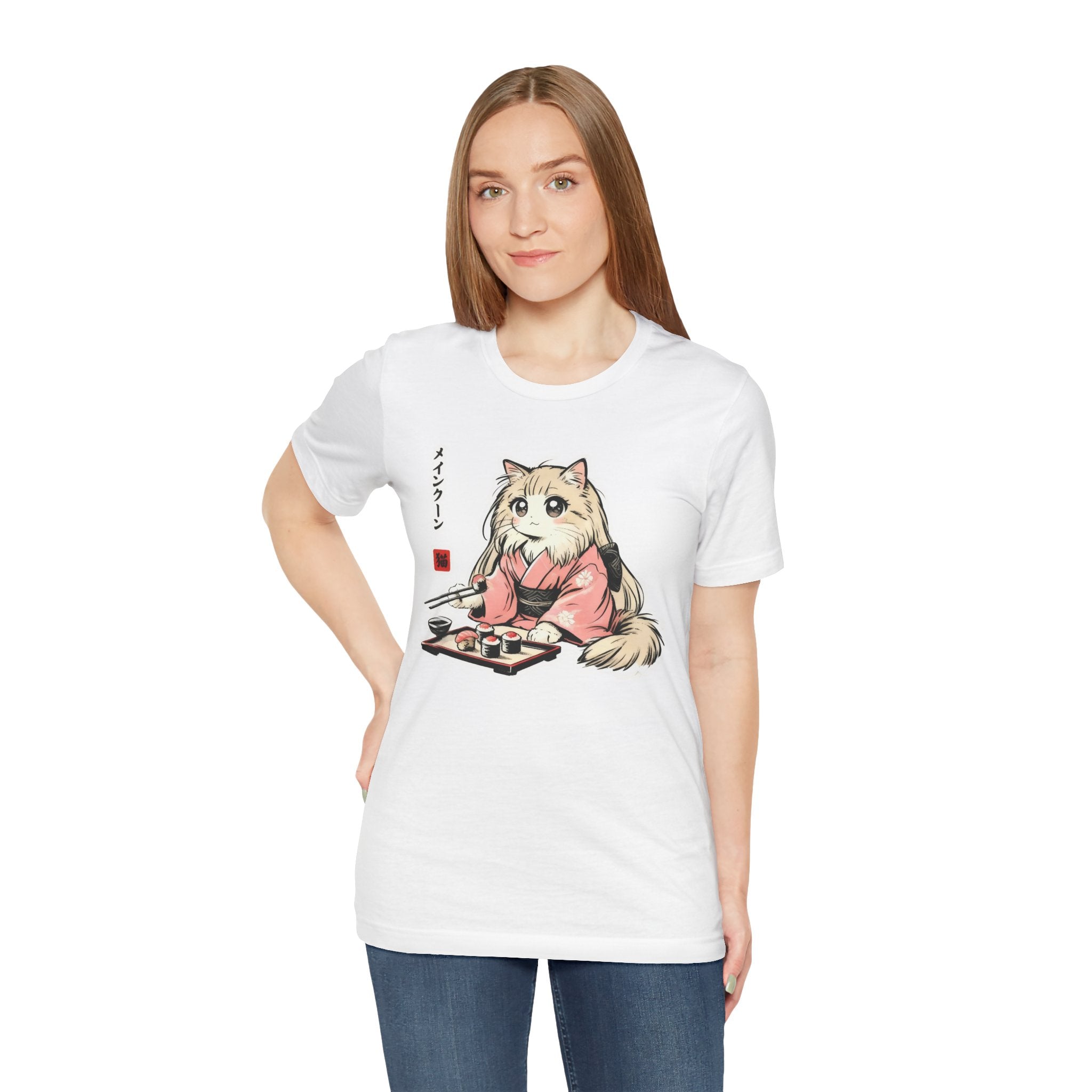 Sushi Lover Cat Shirt - Kawaii Kimono Tee, Maine Coon