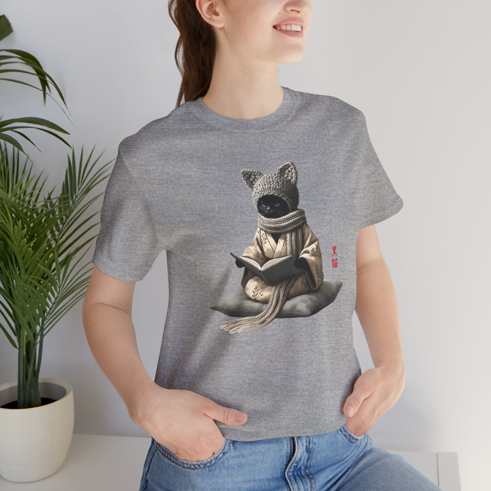 Cozy Bookish Crochet Cat Tee – Unisex