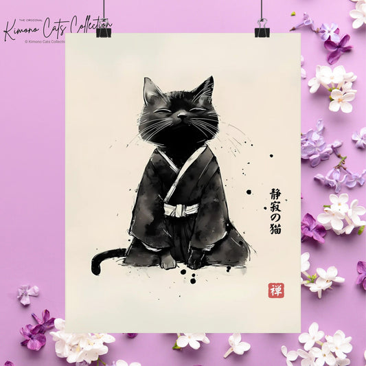 Die Katze der Stille – 静寂の猫 | Zen Sumi-e Wand kunstdruck