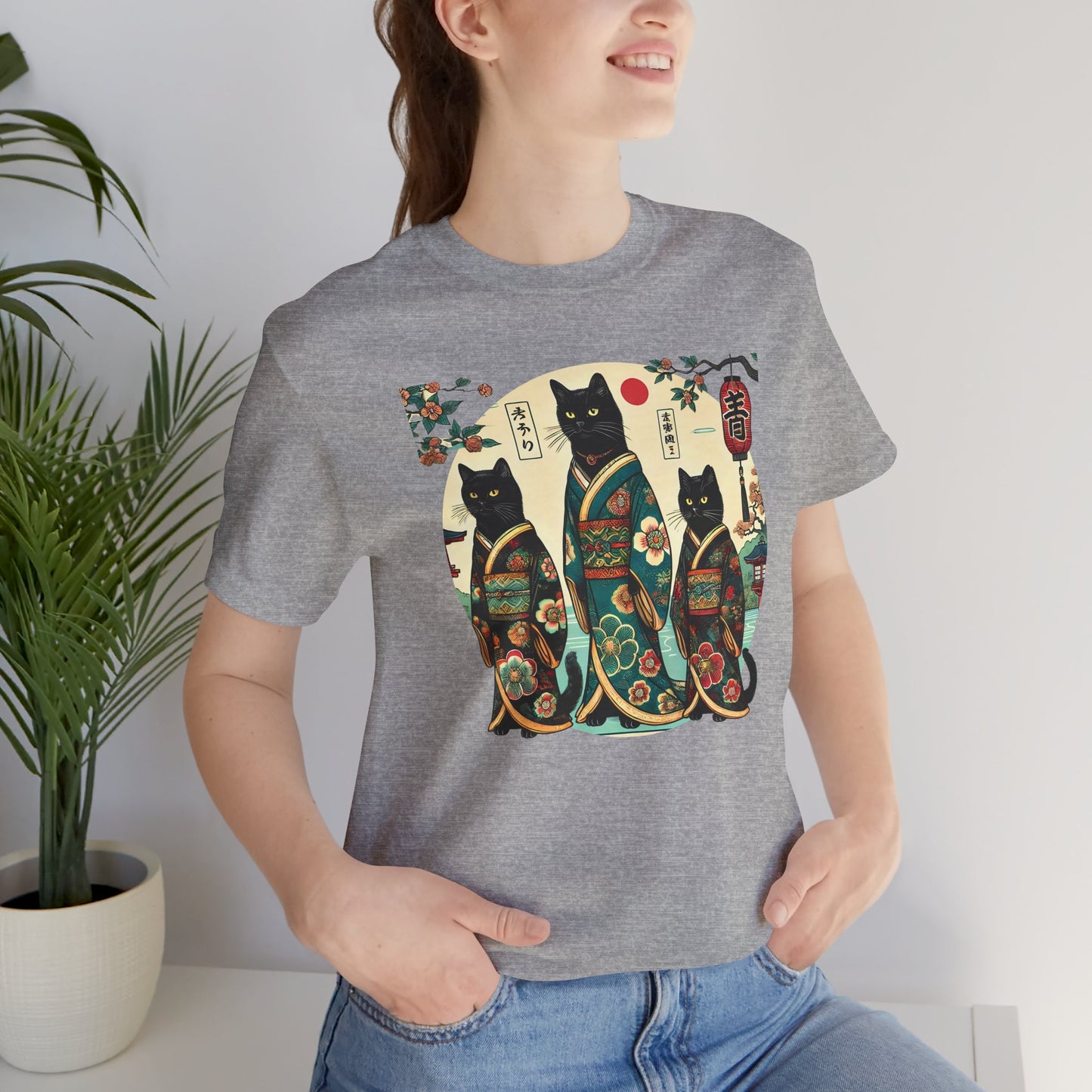 Schwarze Kätzchen im Kimono - Unisex T-Shirt
