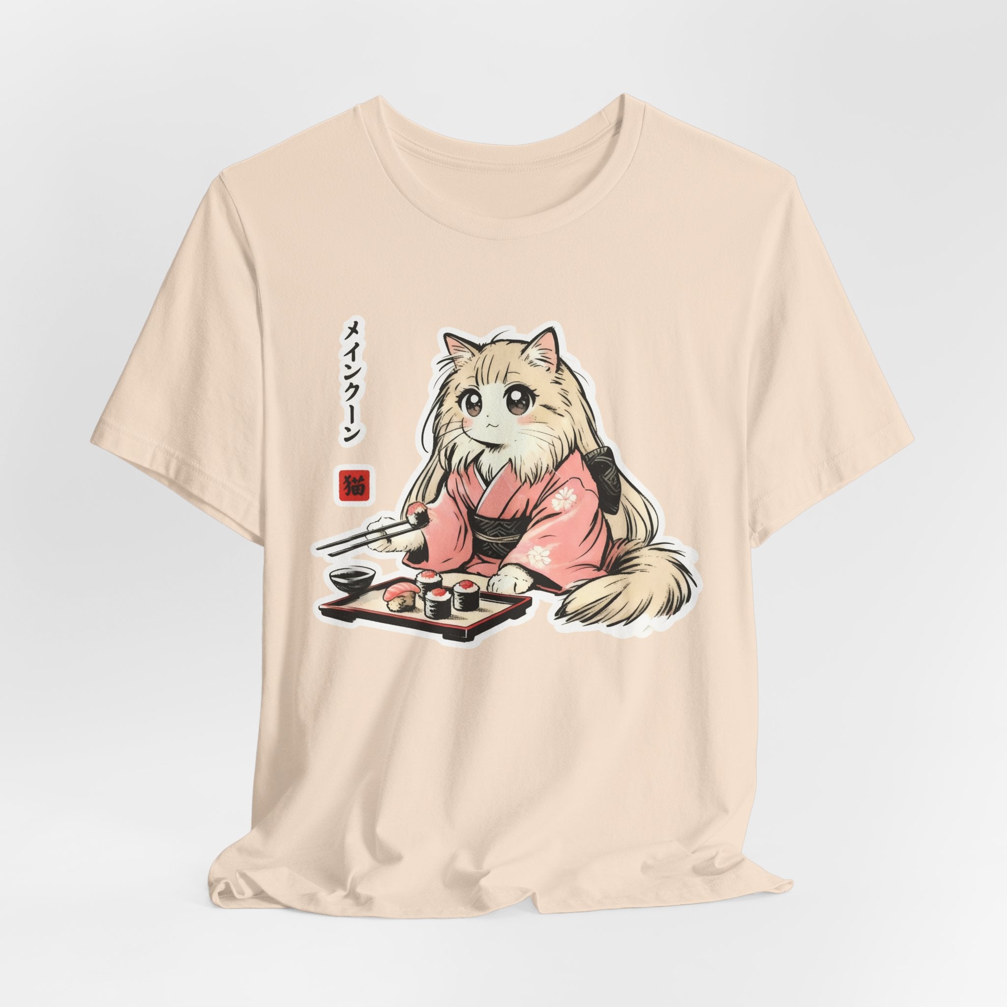 Sushi Lover Cat Shirt - Kawaii Kimono Tee, Maine Coon