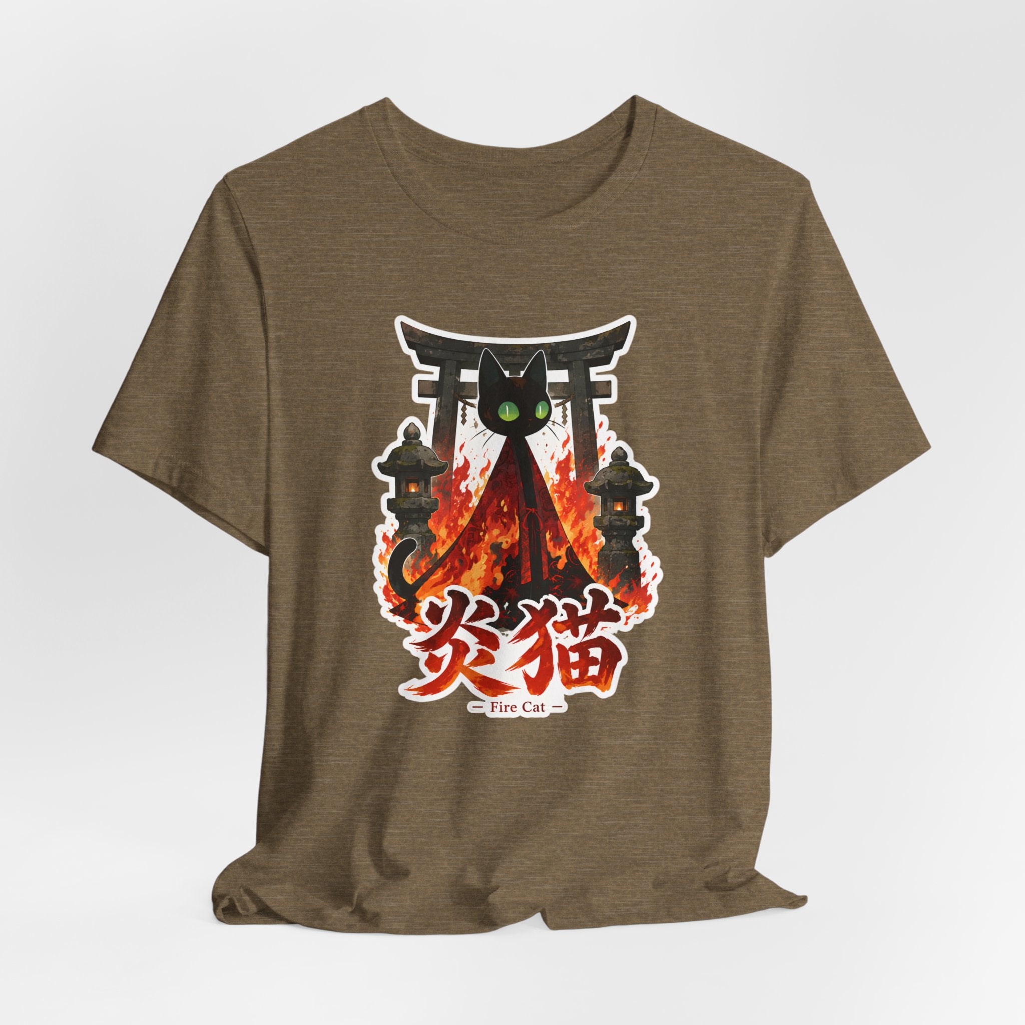 Fire Cat T-Shirt — Japanese Torii Flames Graphic Tee (炎猫 — Fire Cat)