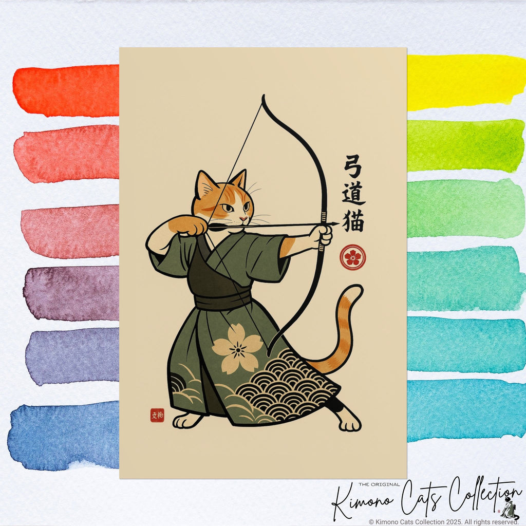 Kyūdō Cat Wall Art – Quiet Heart, Warrior Spirit