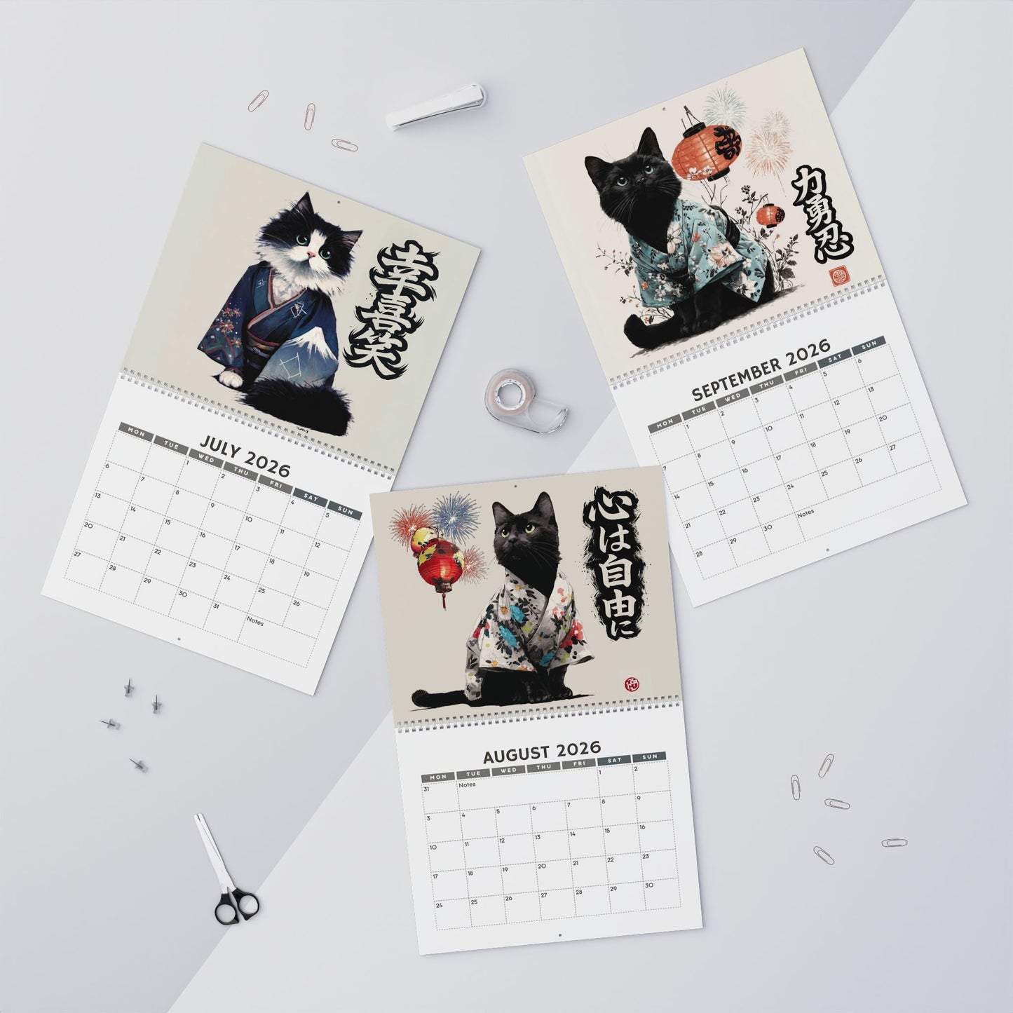 Kanji Cats in Kimonos Wall Calendar, 2026
