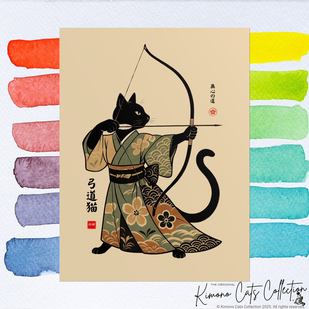 Kyūdō Cat Wall Art – The Way of No-Mind (弓道猫 • 無心の道)