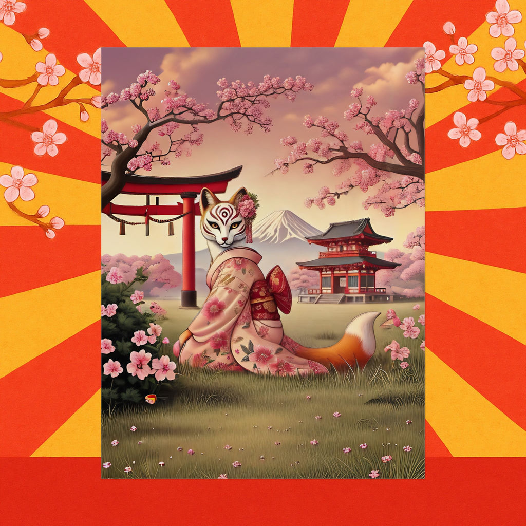 Kitsune Japanese Folklore Art Poster - Tsukihana