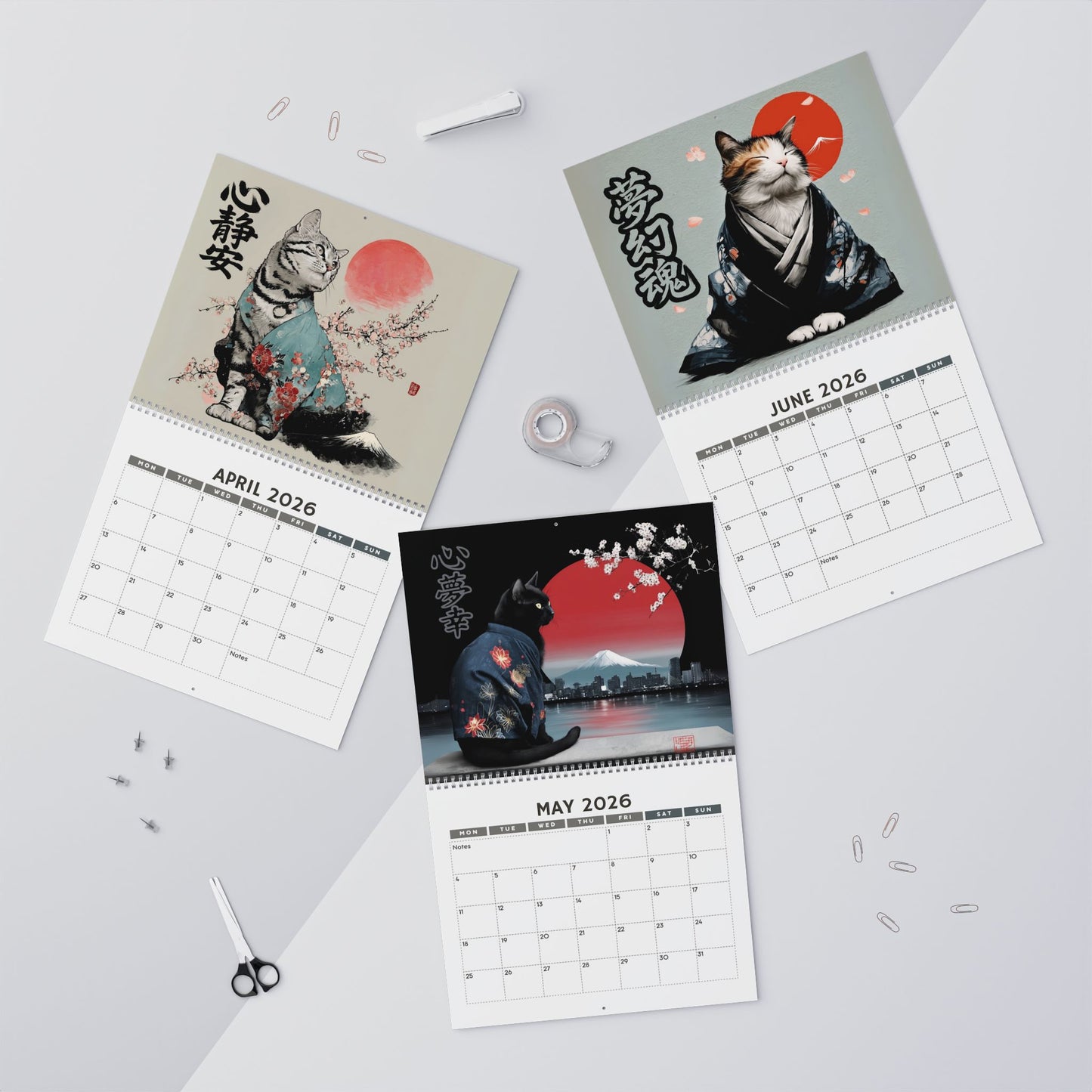 Kanji Cats in Kimonos Wall Calendar, 2026