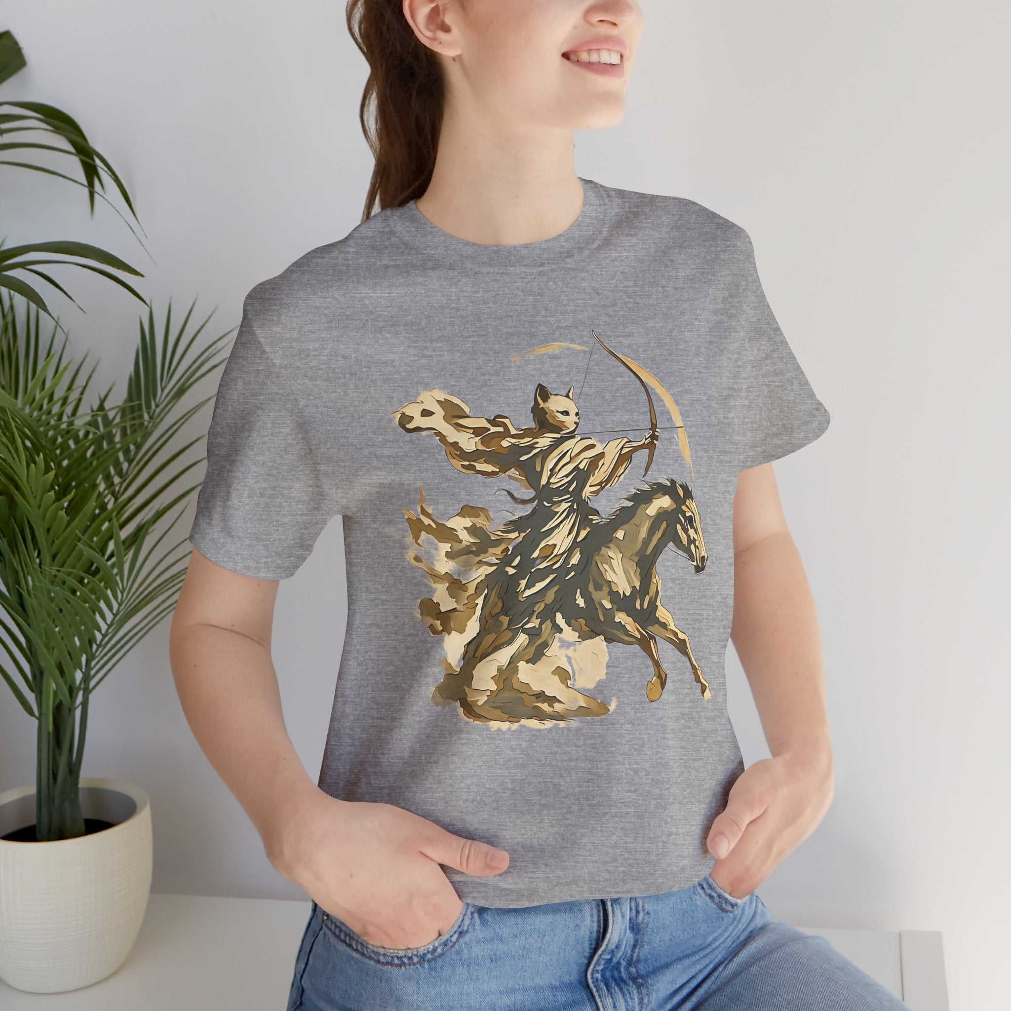 Year of the Horse Archer Cat T-Shirt, Japanese Zodiac Ukiyo-e Ink Wash