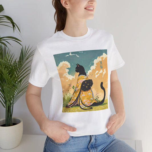 Japanese Black Kitty in Kimono, T-Shirt