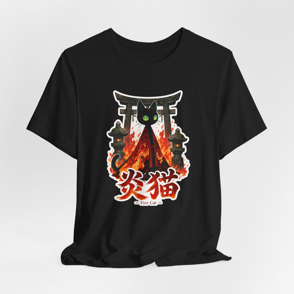 Fire Cat T-Shirt — Japanese Torii Flames Graphic Tee (炎猫 — Fire Cat)