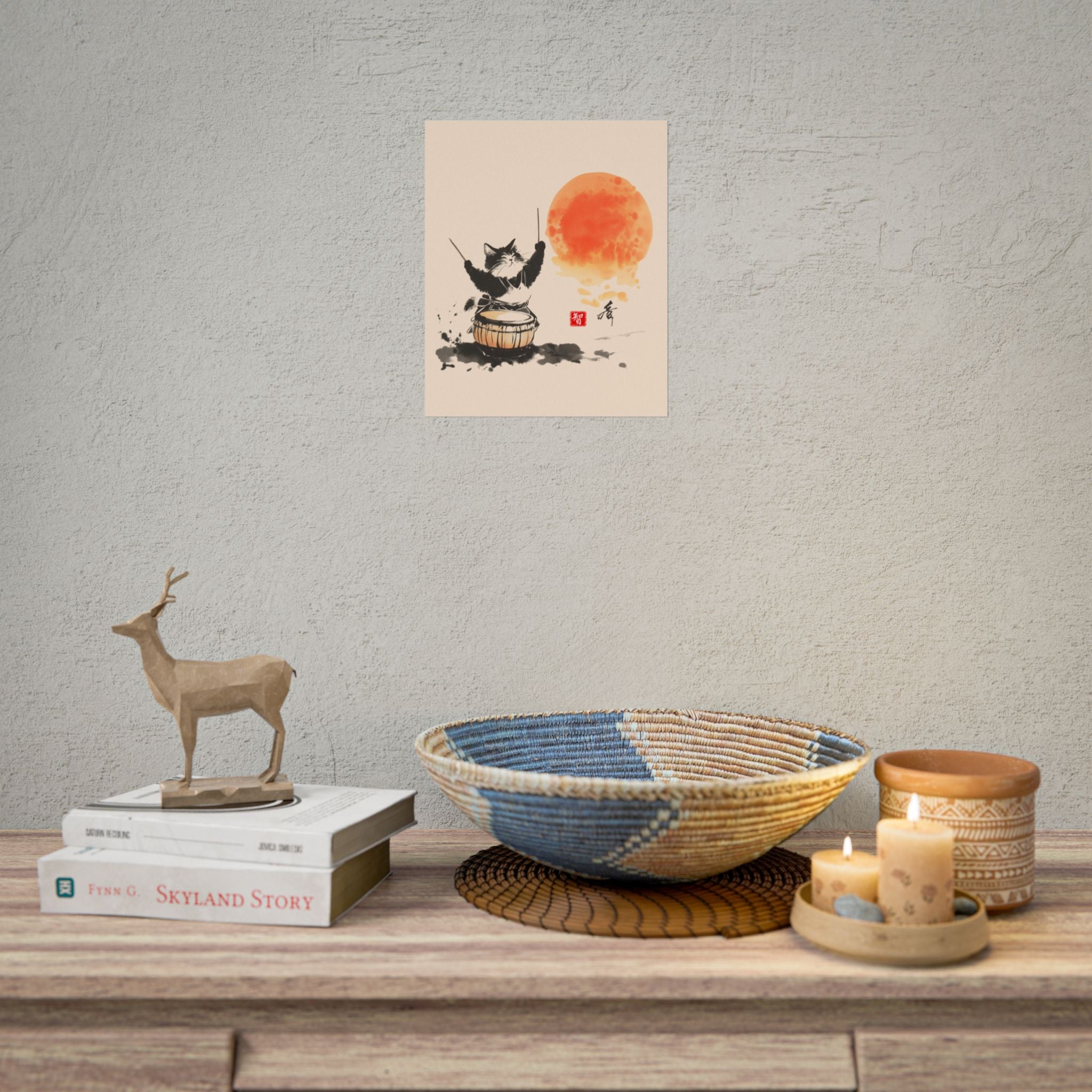 Taiko Drum Cat Wall Art Chi