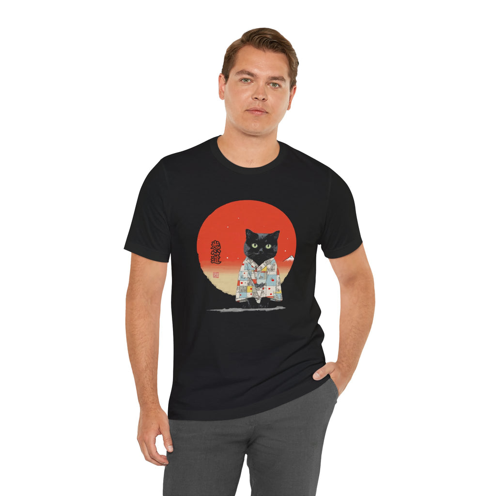 Black Cat Kimono Tee Shirt, Cute Cat Shirt, Unisex T-Shirt, Animal Lovers Gift, Japanese Style Clothing, Unique Cat Fashion