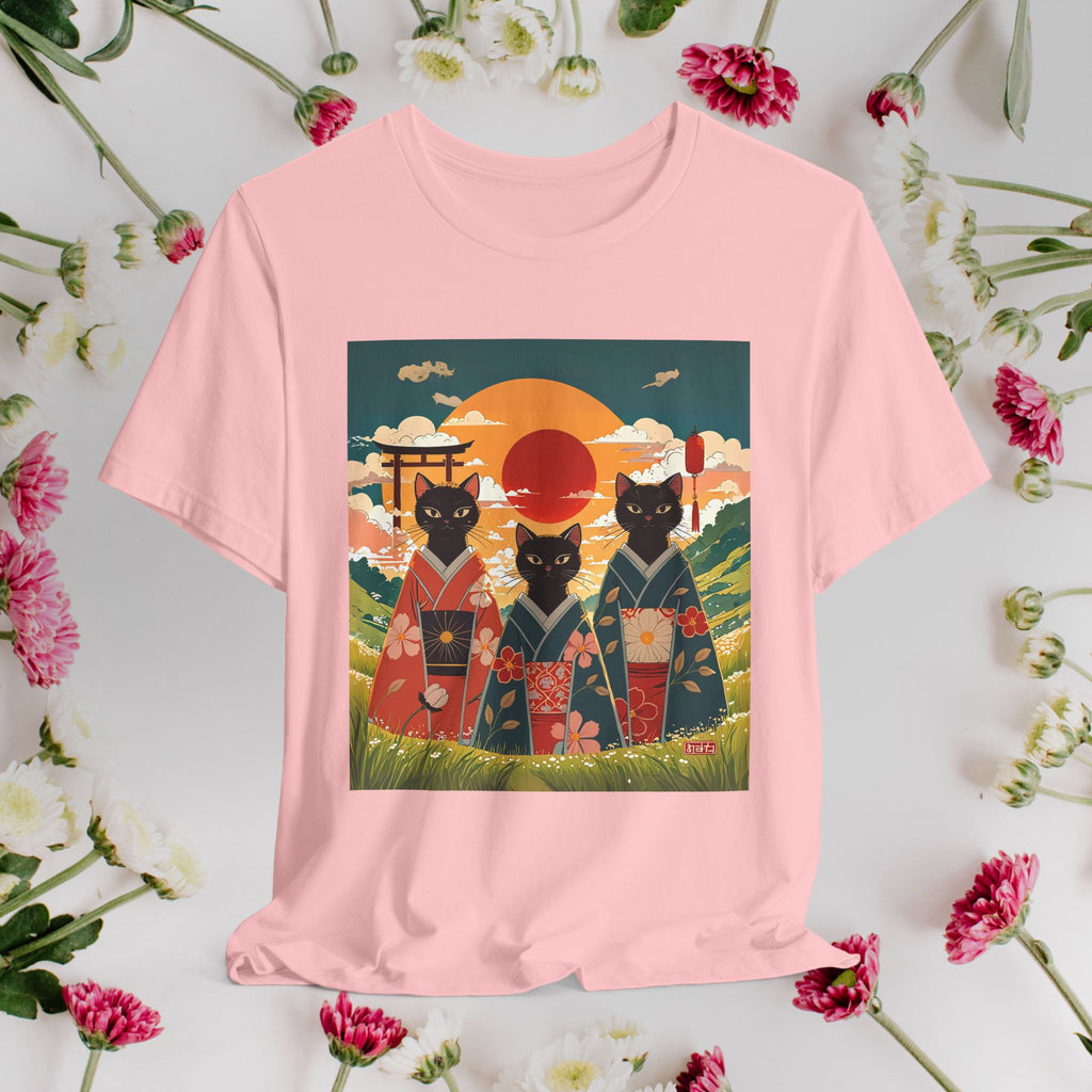 Kawaii Black Kitty Cats in Kimonos T-Shirt