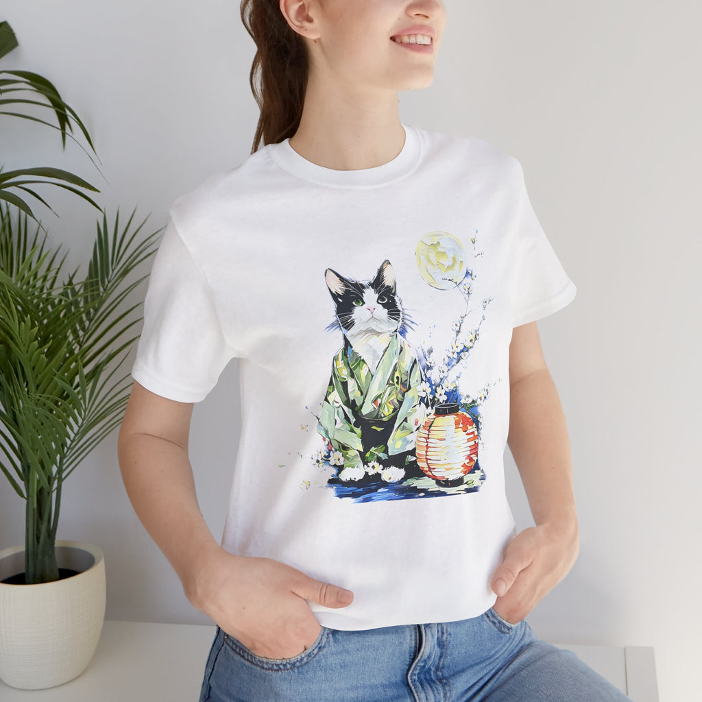 Moon Flower Cat Silhouette T-Shirt | Cat Illustration, Doodle Portrait