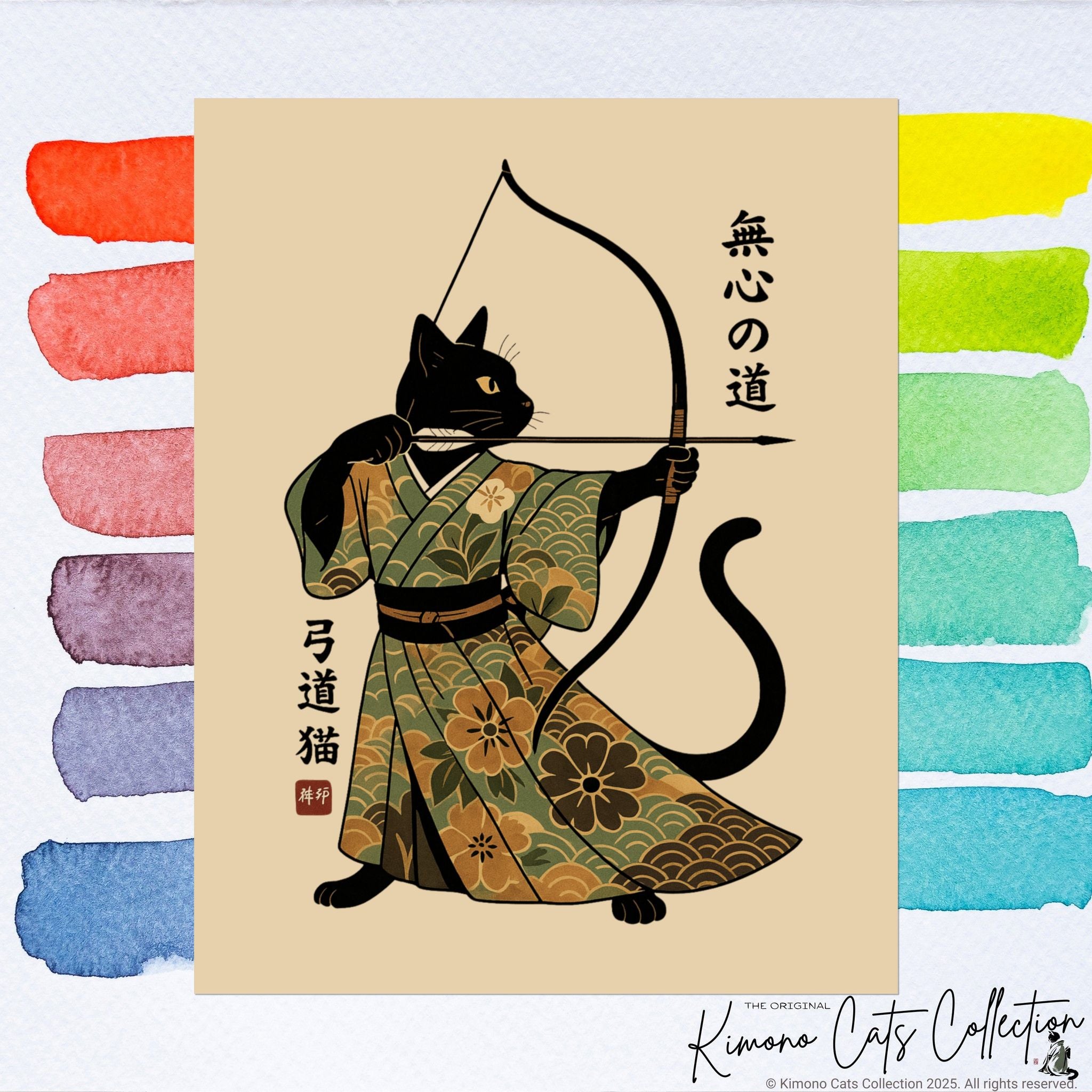 Kyūdō Cat Wall Art – The Way of No-Mind (弓道猫 • 無心の道)