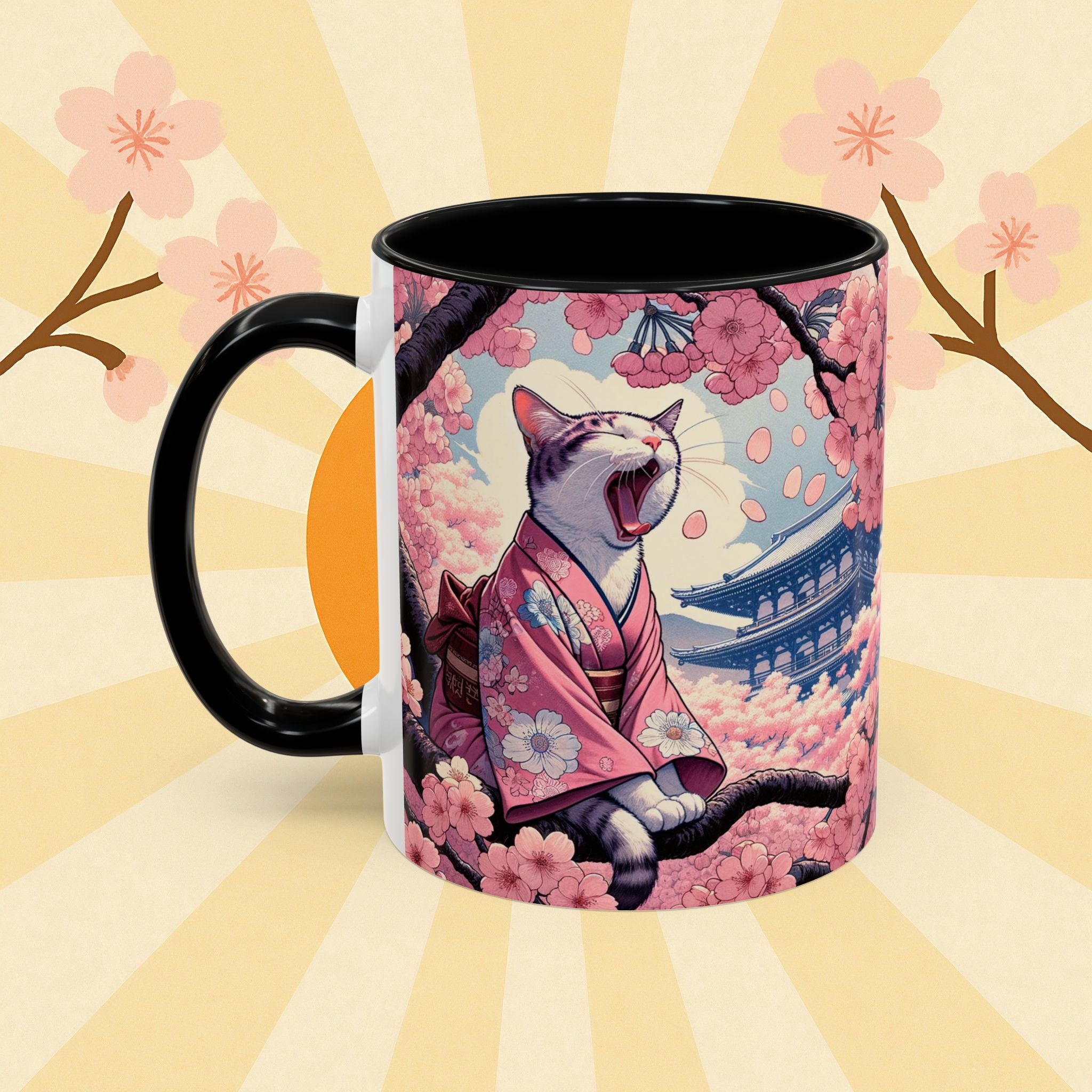 Sakura Cat Coffee Mug in Kimono Design - Kimono Cats Collection