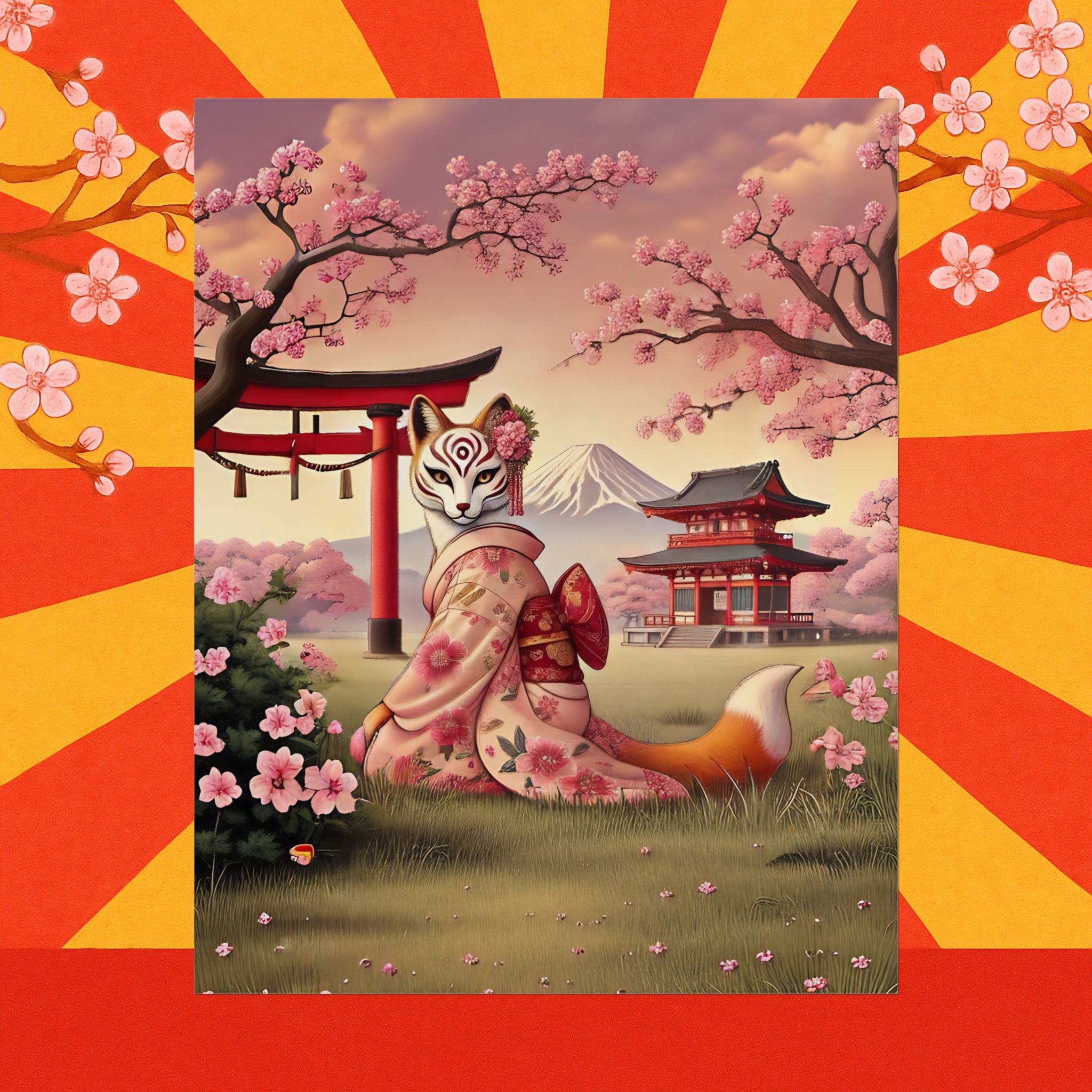 Kitsune Japanese Folklore Art Poster - Tsukihana