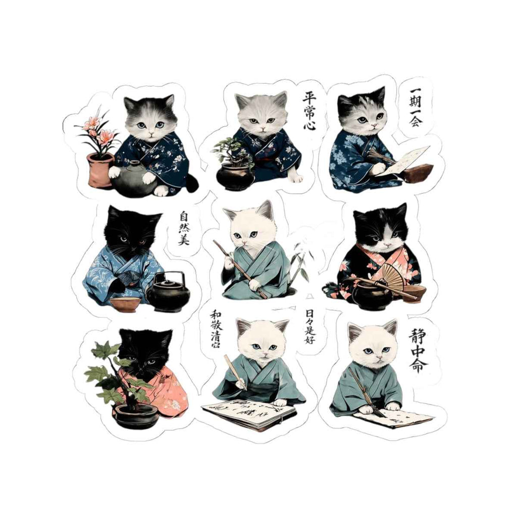 Zen Cat Illustrations Kiss-Cut Stickers for Hobby Cats | Kawaii Japanese Cats