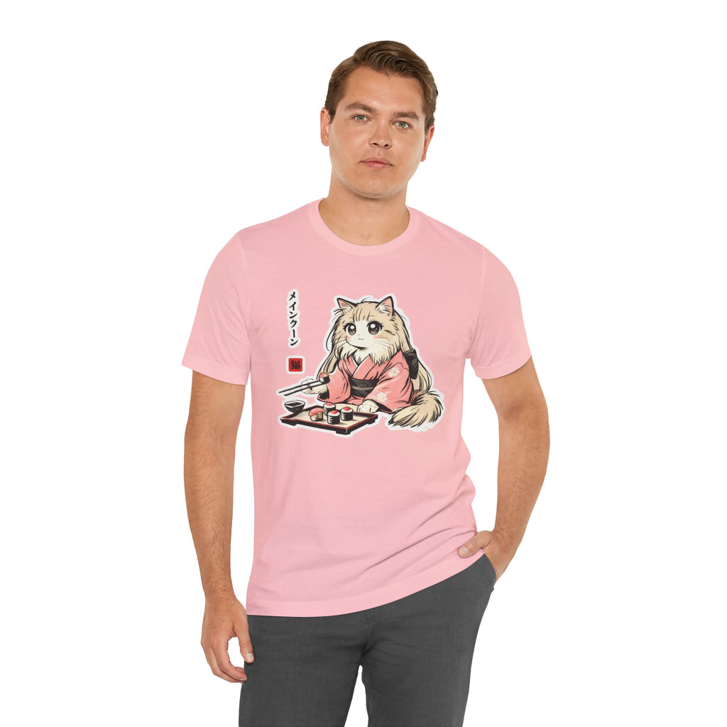 Sushi Lover Cat Shirt - Kawaii Kimono Tee, Maine Coon