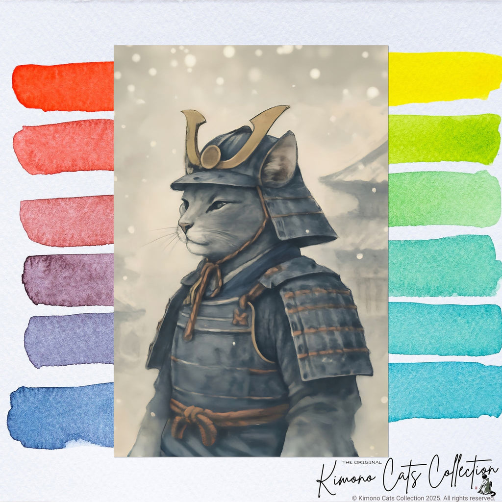 Samurai Cat Poster - Japanese Neko Warrior Wall Art