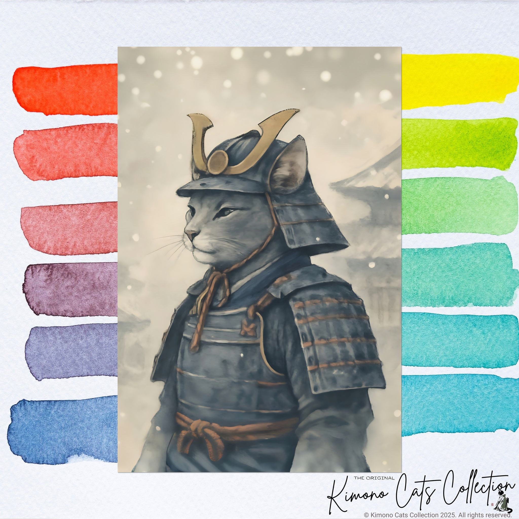 Samurai Cat Poster - Japanese Neko Warrior Wall Art