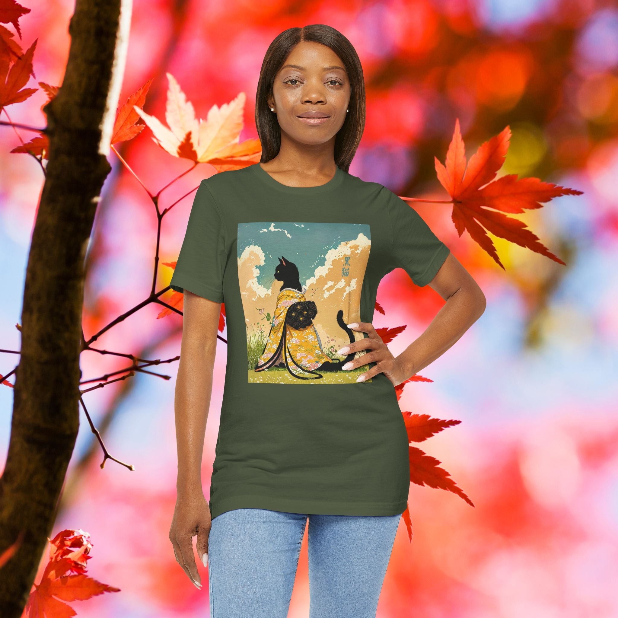 Japanese Black Kitty in Kimono, T-Shirt