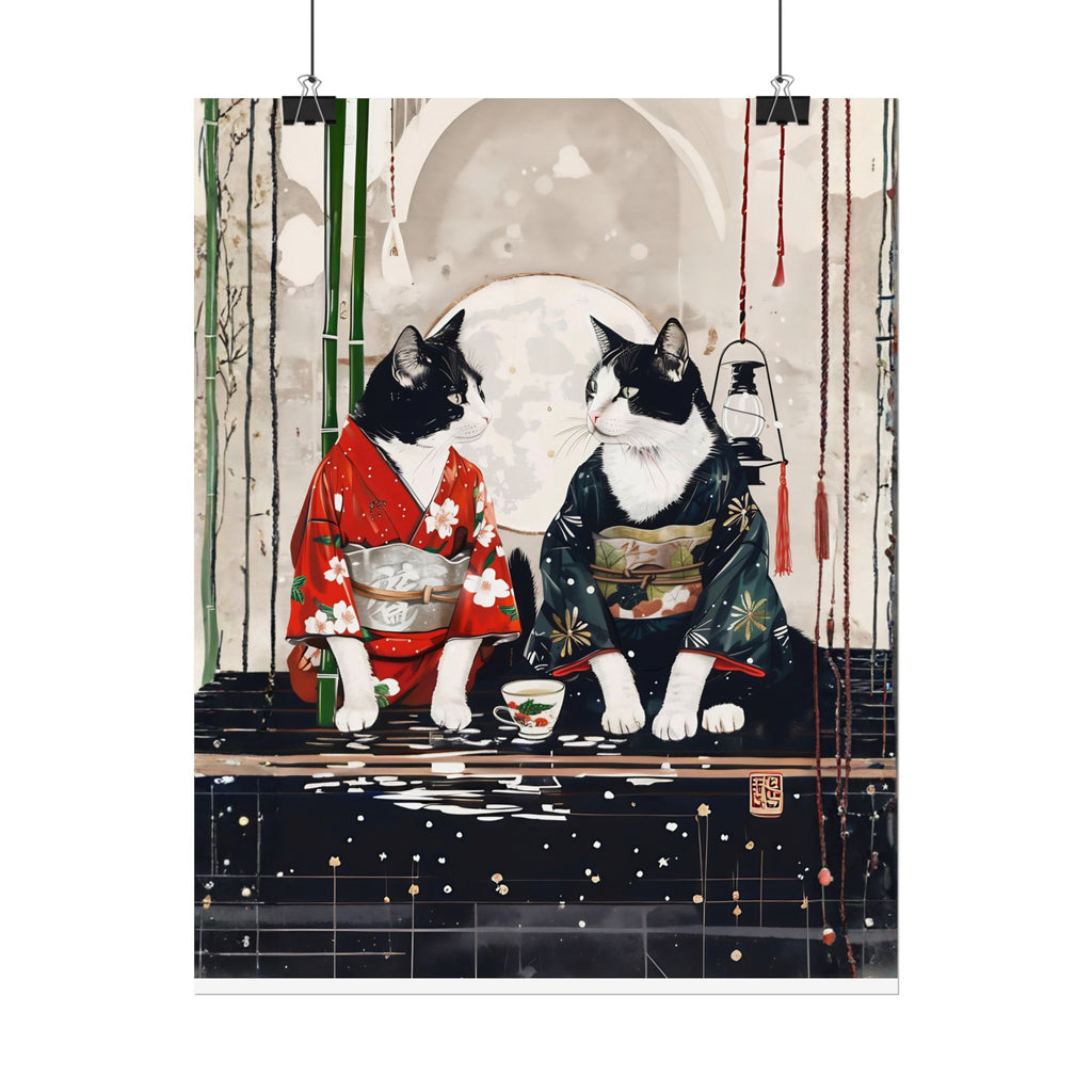 Japanese Kimono Cats Rolled Poster – Tuxedo Cats