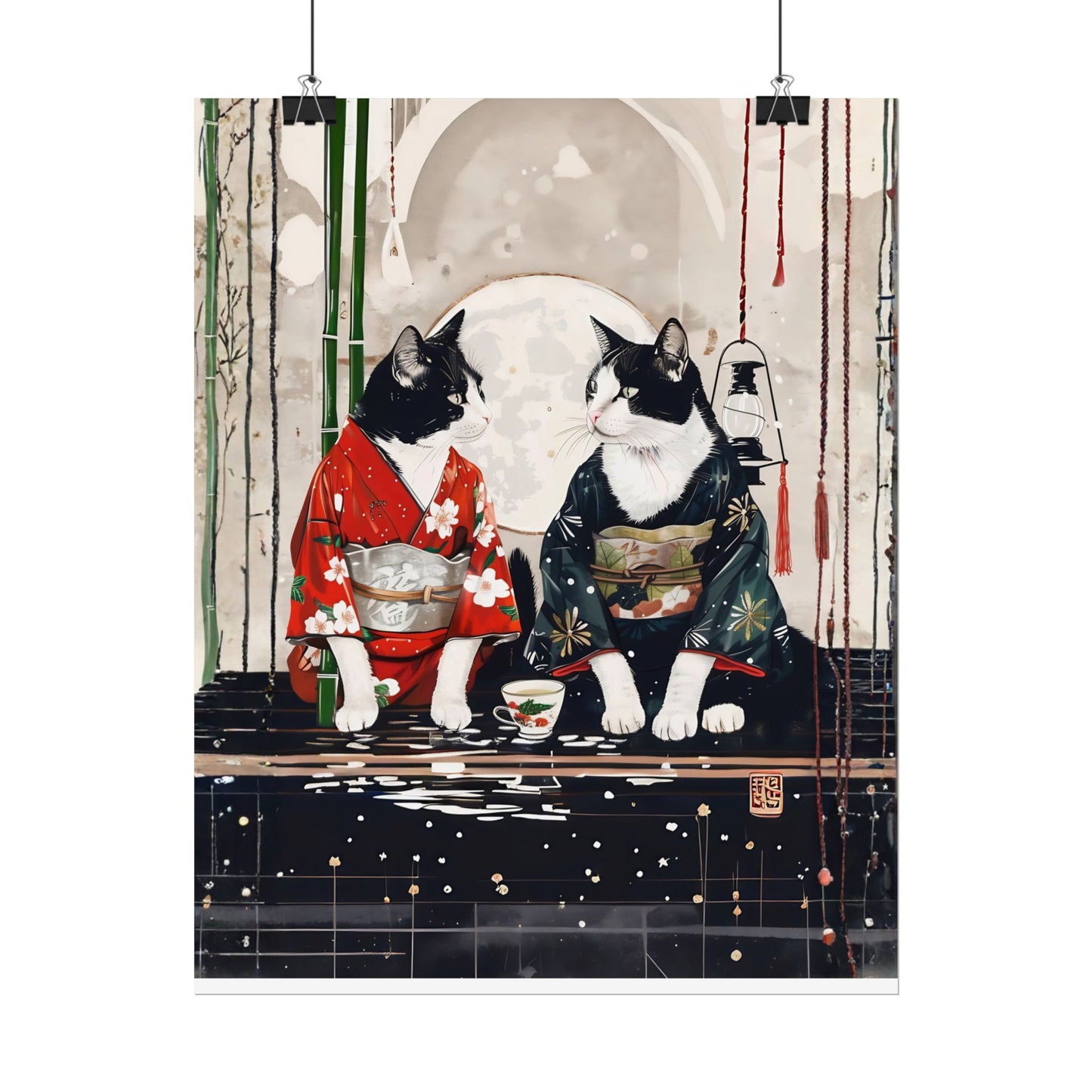 Japanese Kimono Cats Rolled Poster – Tuxedo Cats