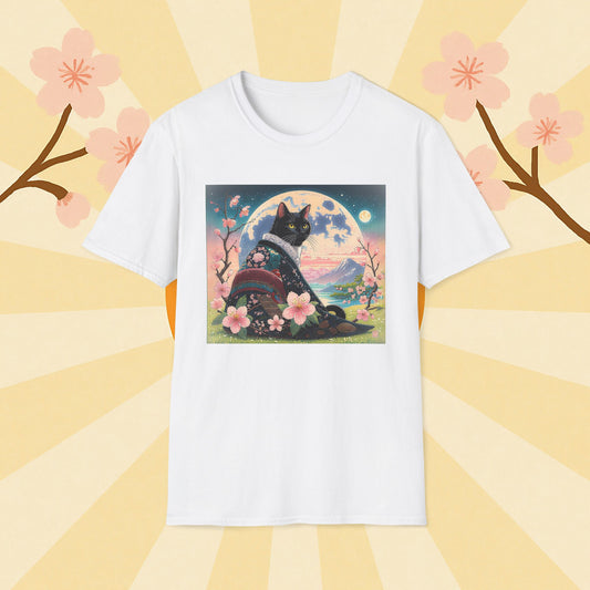Elegant Black Cat Kimono T-Shirt