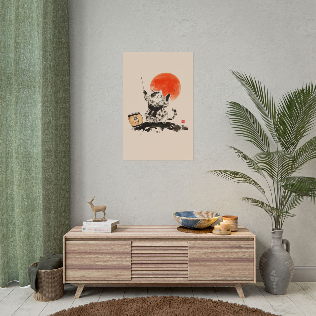 Taiko Drum Cat Wall Art