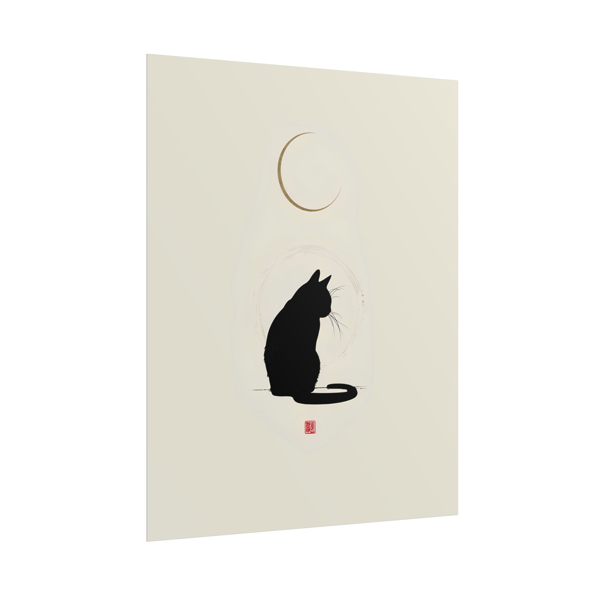 Minimalist Black Cat Poster — Silhouette Moon Art Print (Rolled Poster)