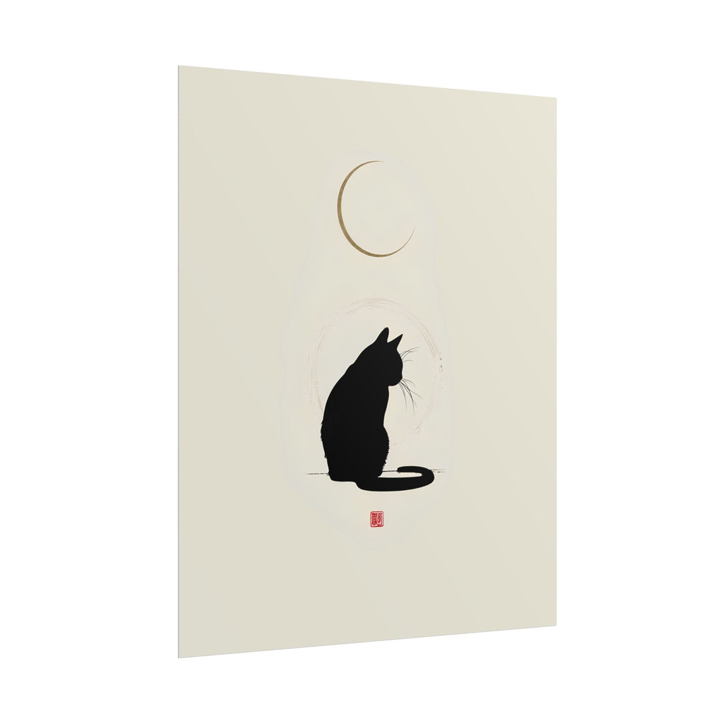 Minimalist Black Cat Poster — Silhouette Moon Art Print (Rolled Poster)
