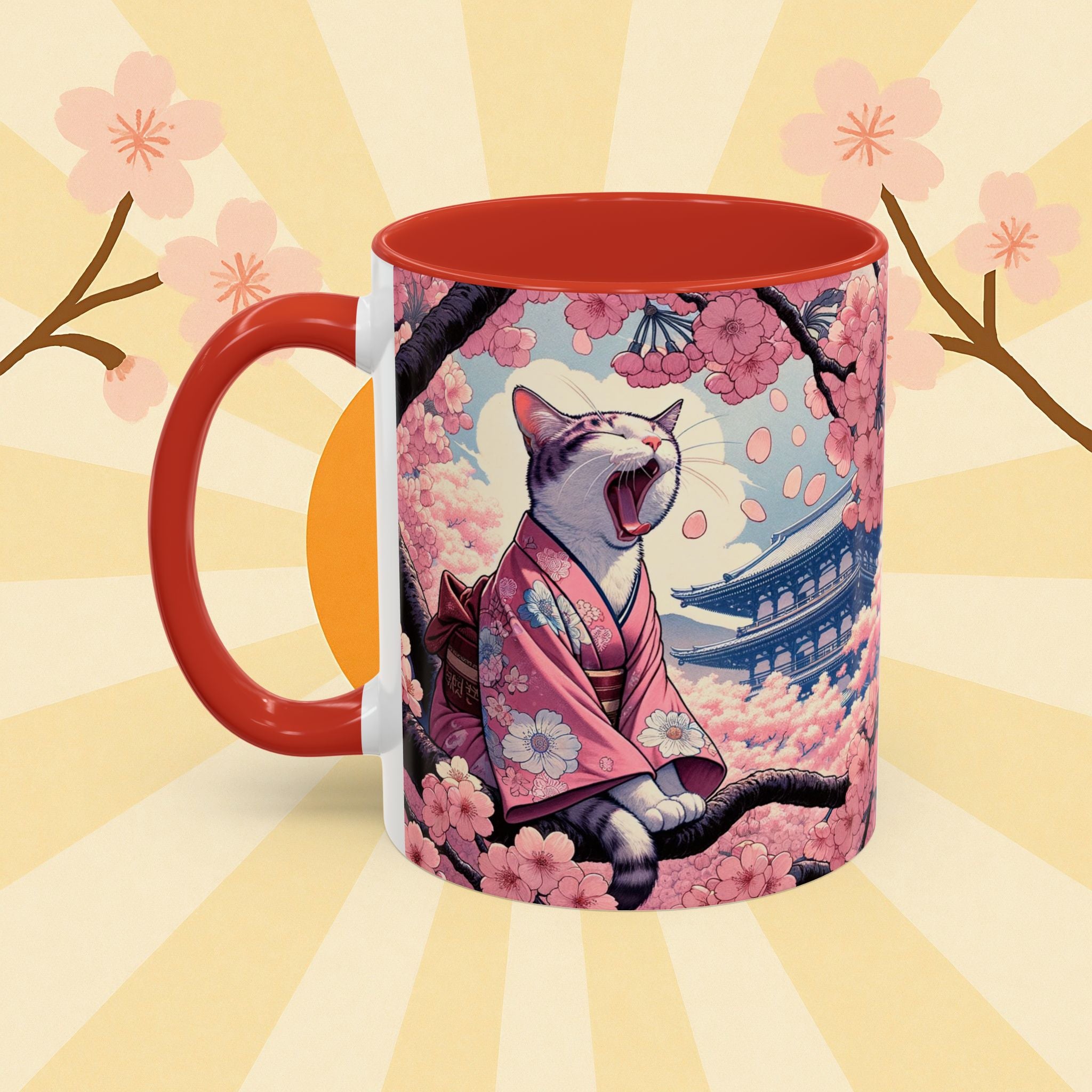 Sakura Cat Coffee Mug in Kimono Design - Kimono Cats Collection