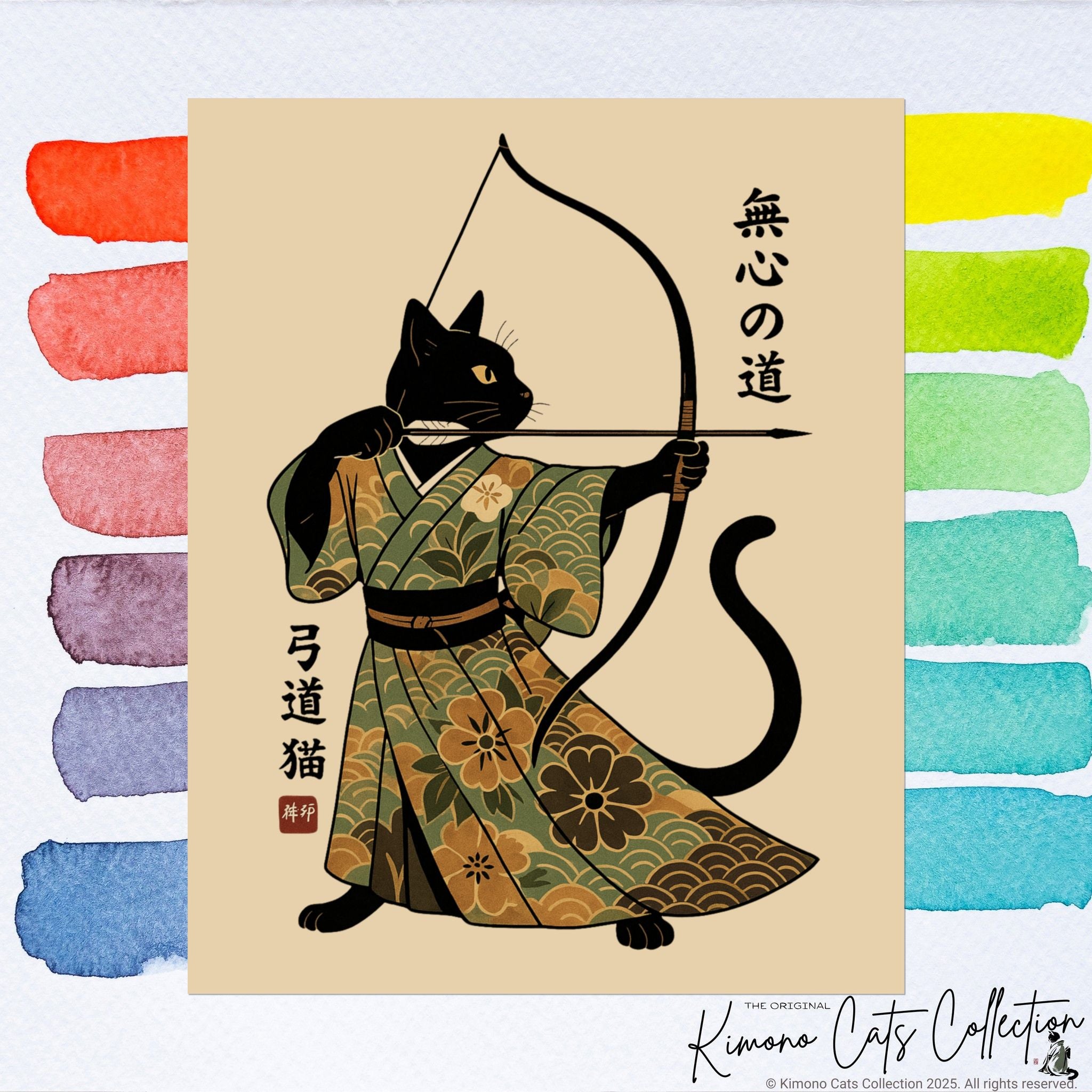 Kyūdō Cat Wall Art – The Way of No-Mind (弓道猫 • 無心の道)
