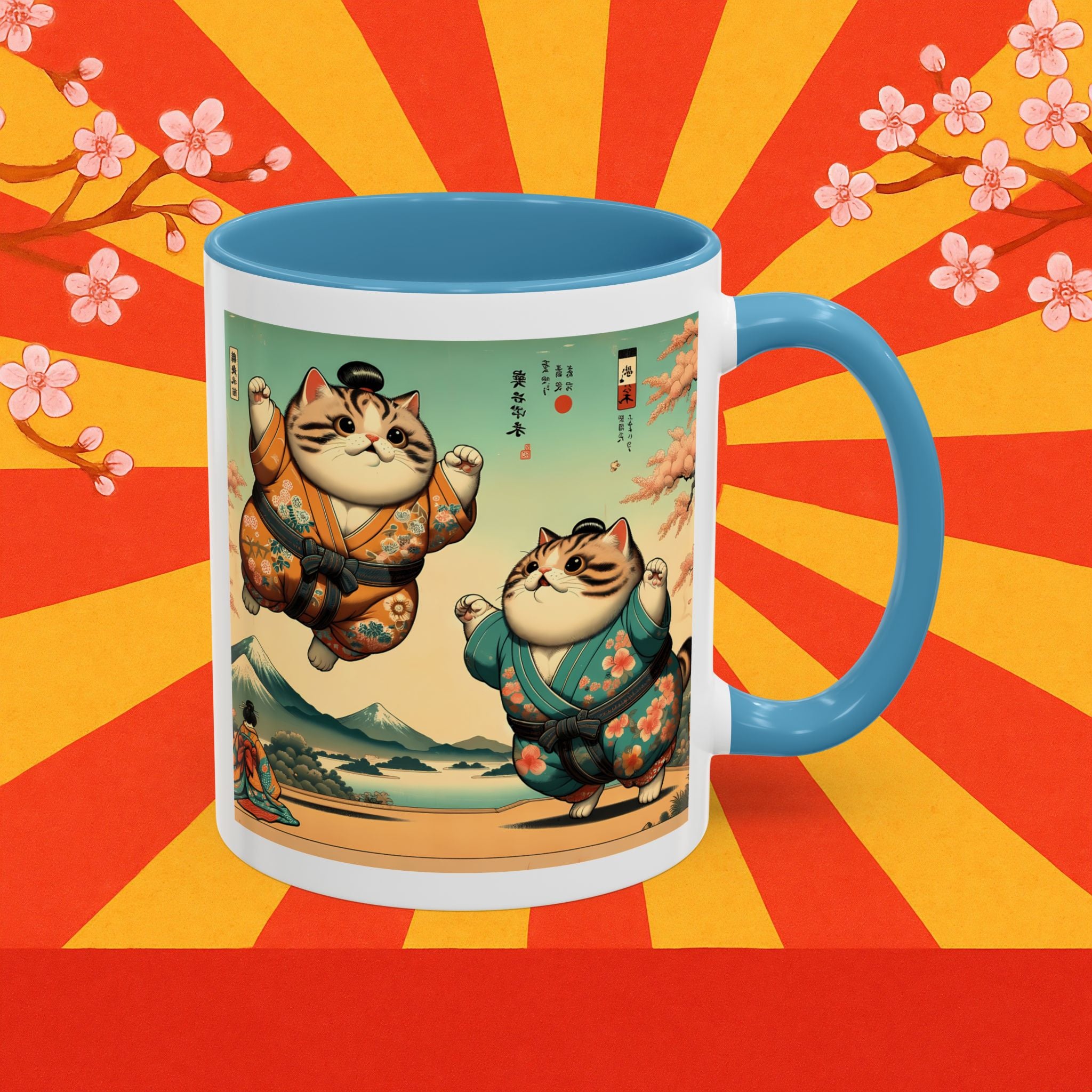 Sumo Cats Mug - Japanese Cherry Blossoms