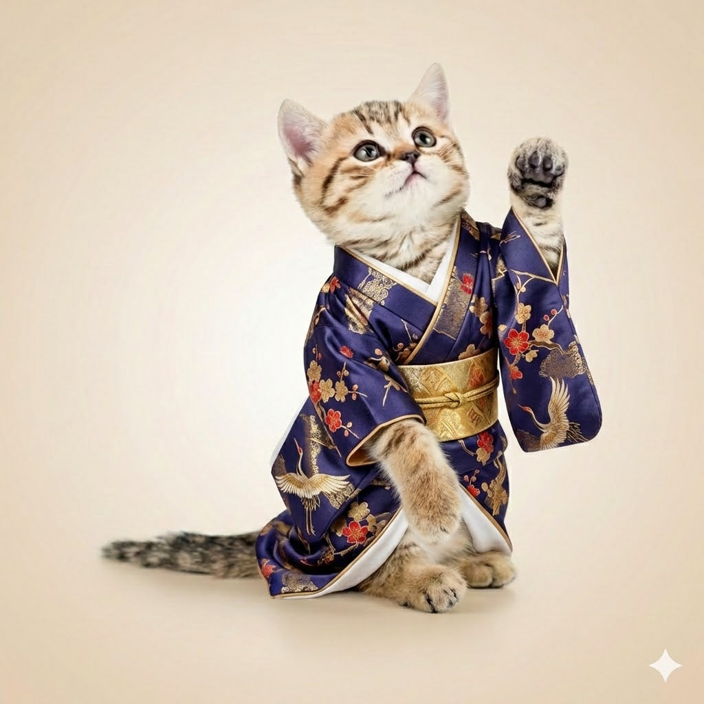 Individuelles Kimono-Haustierportrait – Personalisiertes Haustierkunstwerk im japanischen Stil