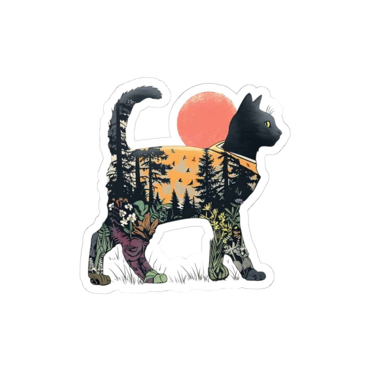 Black Cat Nature Silhouette Sticker | Kiss-Cut Vinyl