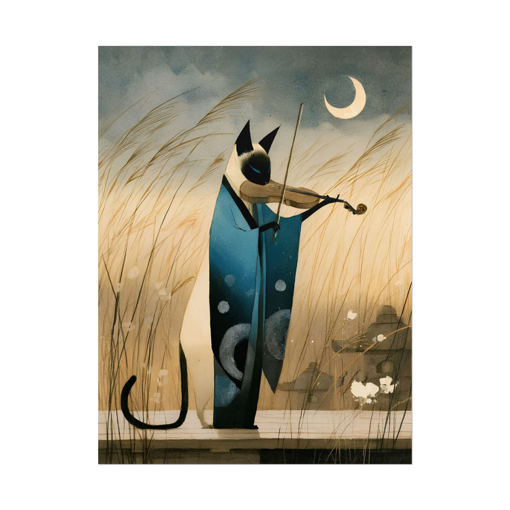 Cat Violinist Poster — Surreal Moonlit Cat Art Print (Rolled Poster)