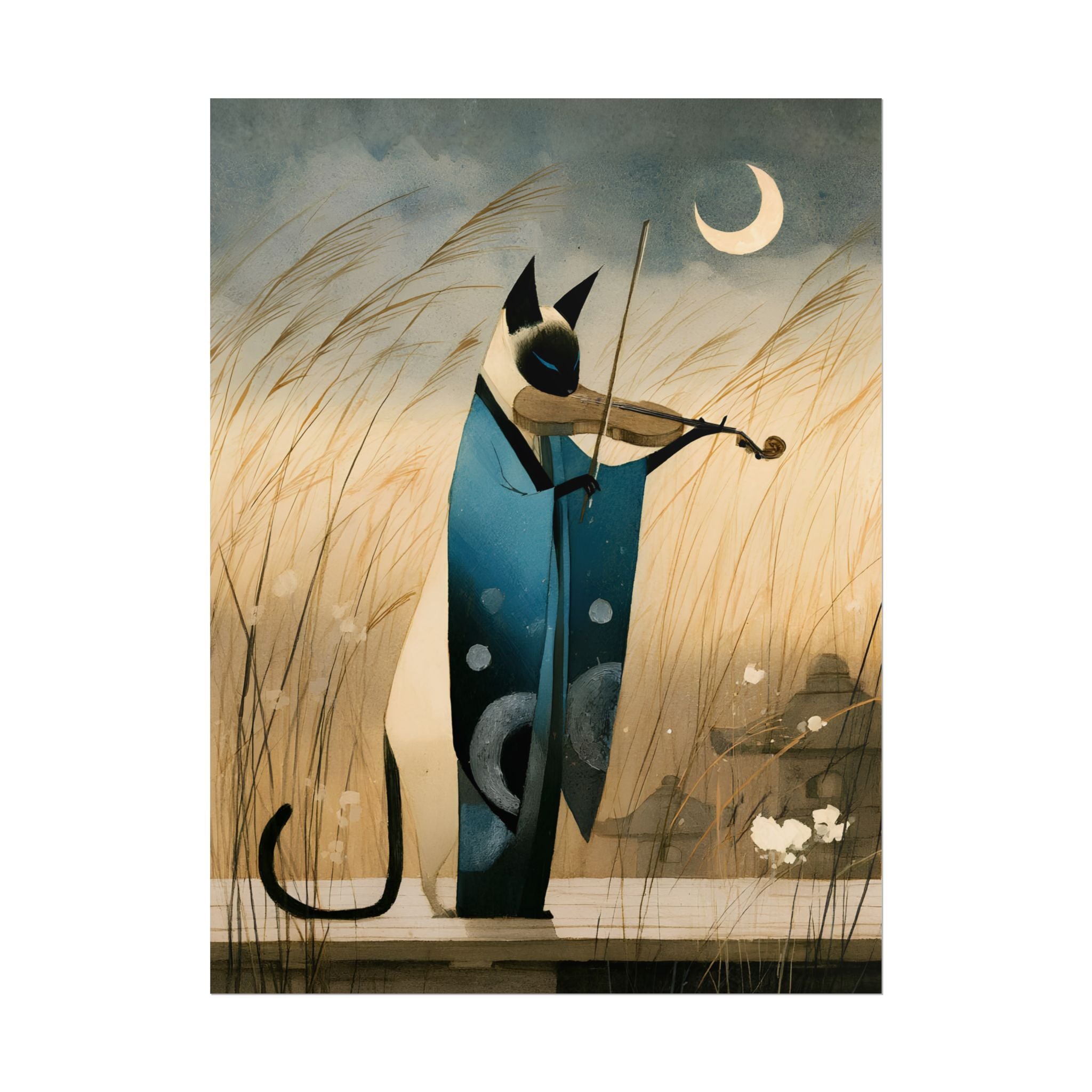 Cat Violinist Poster — Surreal Moonlit Cat Art Print (Rolled Poster)