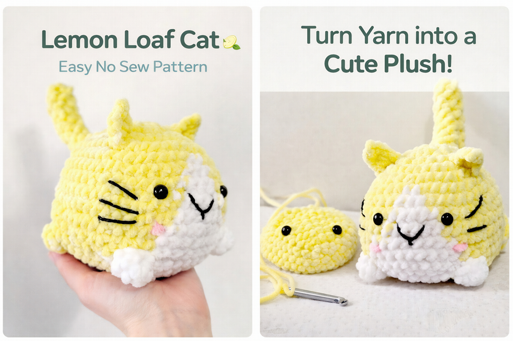 Lemon Loaf Cat Crochet Pattern, Easy No Sew Amigurumi PDF (Digital Download)