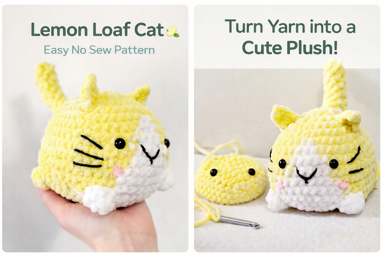 Lemon Loaf Cat Crochet Pattern, Easy No Sew Amigurumi PDF (Digital Download)