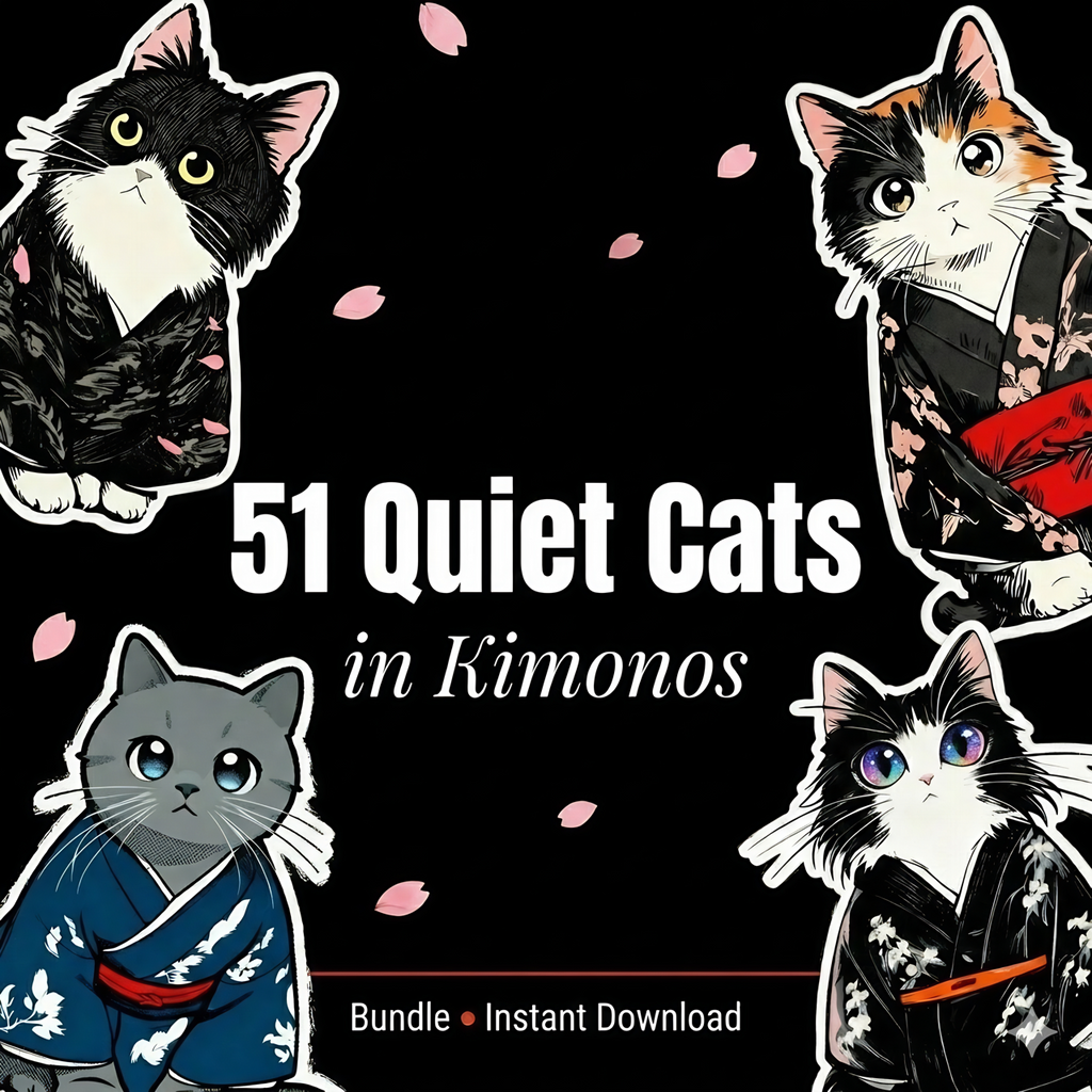 51 Quiet Cats in Kimonos – Digital Sticker Bundle (+ Bonus!)