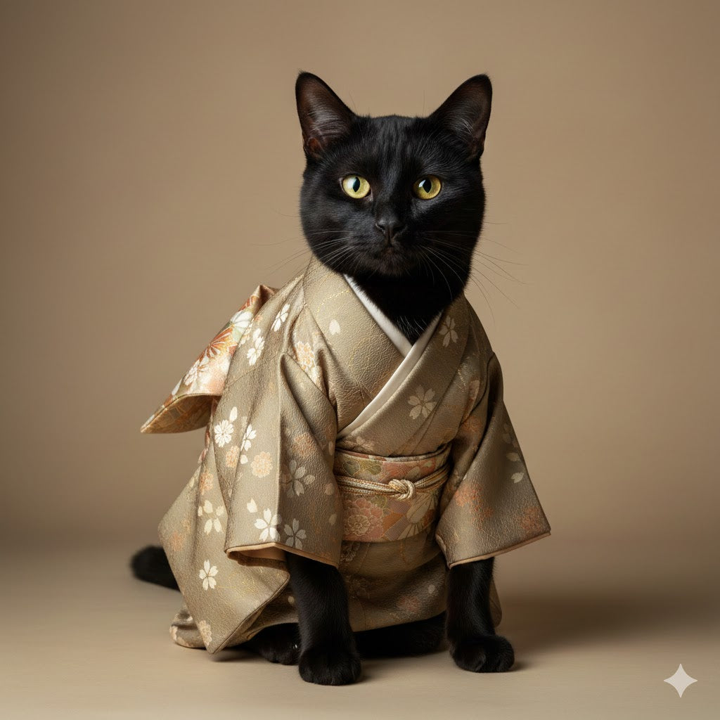 Individuelles Kimono-Haustierportrait – Personalisiertes Haustierkunstwerk im japanischen Stil