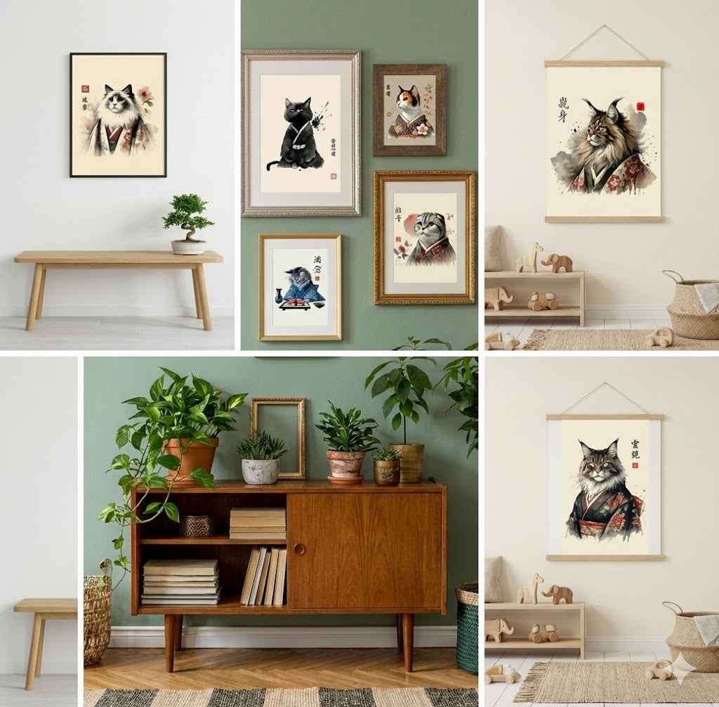 The Kimono Cats Collection: 50+ Printable Japanese Wall Art Designs